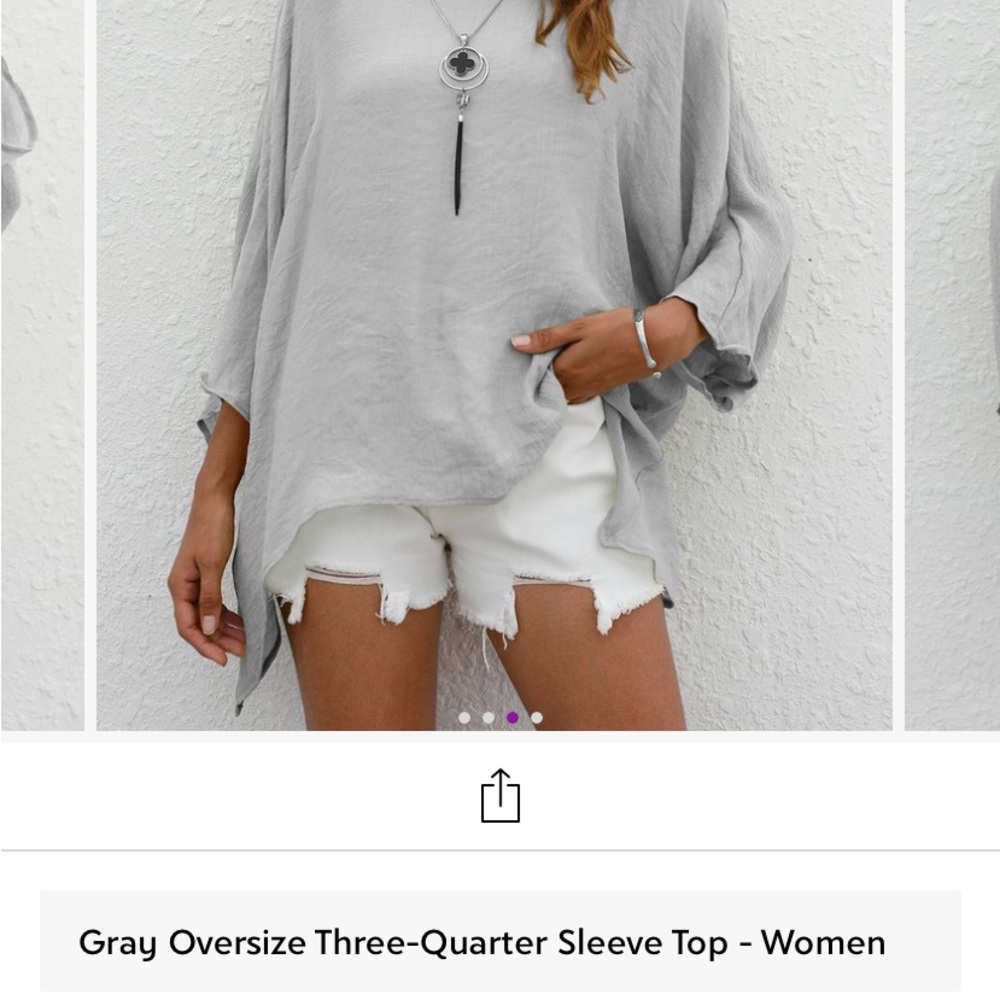 Gray Oversize Three-Quarter Sleeve Top